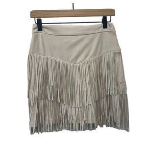 Alya Fringe Mini Skirt Faux Suede Ladies Size Small Beige Festival Coachella